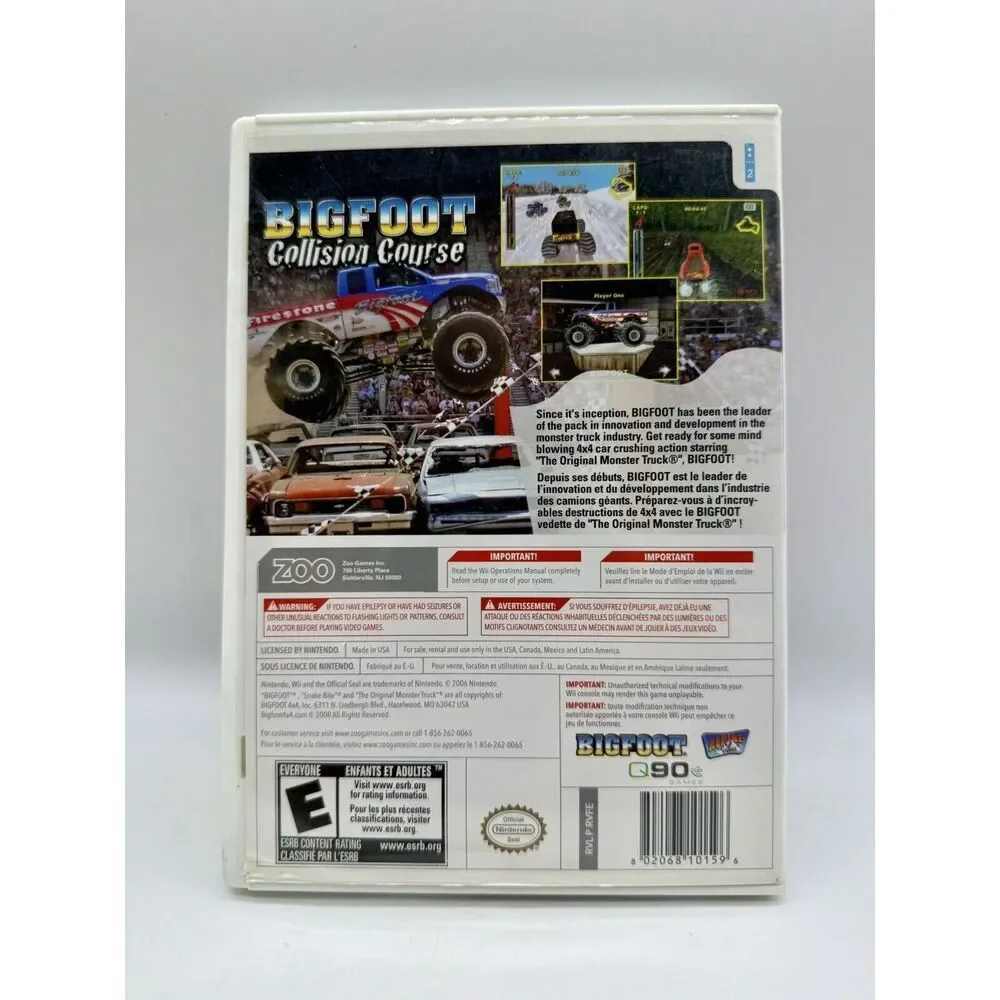 Bigfoot: Collision Course (Nintendo Wii, 2008)‎ Game Case And Manual Tested